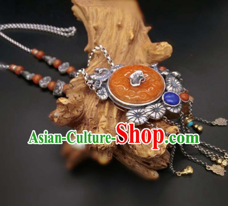 Handmade Chinese Silver Fish Necklace Accessories National Agate Carving Necklet Pendant Handmade Chinese Silver Fish Necklace Accessories National Agate Carving Necklet Pendant