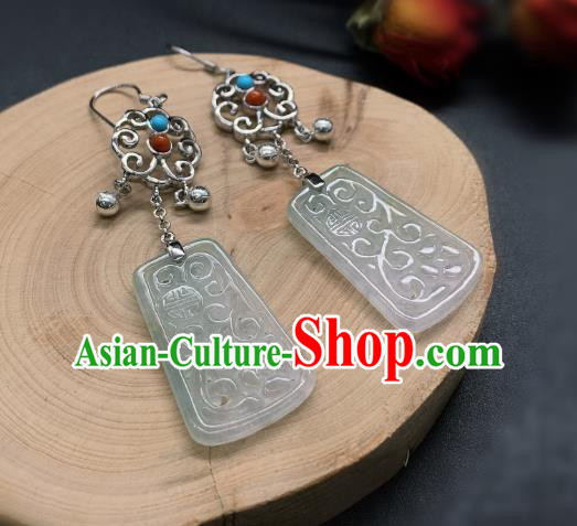China Traditional Wedding Silver Ear Accessories National Cheongsam Jade Carving Earrings Jewelry China Traditional Wedding Silver Ear Accessories National Cheongsam Jade Carving Earrings Jewelry