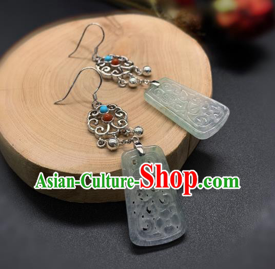 China Traditional Wedding Silver Ear Accessories National Cheongsam Jade Carving Earrings Jewelry China Traditional Wedding Silver Ear Accessories National Cheongsam Jade Carving Earrings Jewelry