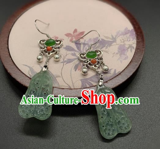 China Traditional Silver Ear Accessories National Cheongsam Jadeite Palm Fan Earrings Jewelry China Traditional Silver Ear Accessories National Cheongsam Jadeite Palm Fan Earrings Jewelry