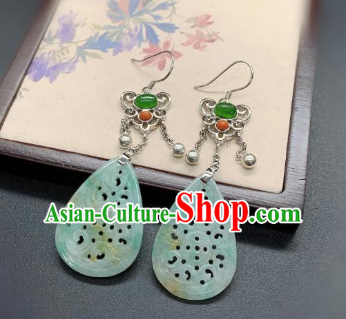 China Traditional Jadeite Carving Ear Accessories National Cheongsam Silver Earrings Jewelry China Traditional Jadeite Carving Ear Accessories National Cheongsam Silver Earrings Jewelry