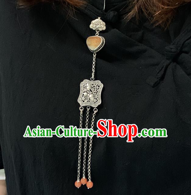 Handmade Chinese Jade Tassel Accessories National Silver Carving Brooch Pendant Handmade Chinese Jade Tassel Accessories National Silver Carving Brooch Pendant