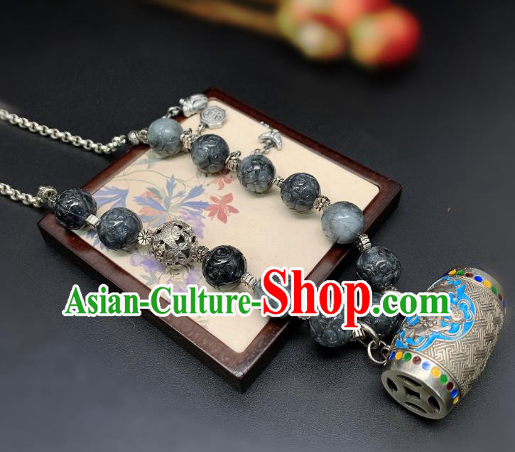 Handmade Chinese Black Jade Necklace Accessories National Blueing Fish Lotus Necklet Pendant Handmade Chinese Black Jade Necklace Accessories National Blueing Fish Lotus Necklet Pendant
