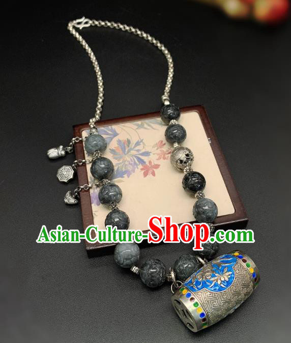 Handmade Chinese Black Jade Necklace Accessories National Blueing Fish Lotus Necklet Pendant Handmade Chinese Black Jade Necklace Accessories National Blueing Fish Lotus Necklet Pendant