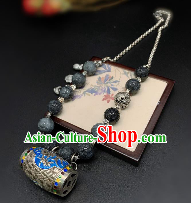 Handmade Chinese Black Jade Necklace Accessories National Blueing Fish Lotus Necklet Pendant Handmade Chinese Black Jade Necklace Accessories National Blueing Fish Lotus Necklet Pendant