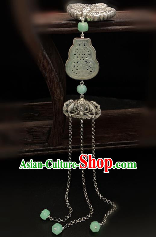 Handmade Chinese Silver Butterfly Brooch Accessories National Jade Gourd Tassel Pendant Handmade Chinese Silver Butterfly Brooch Accessories National Jade Gourd Tassel Pendant