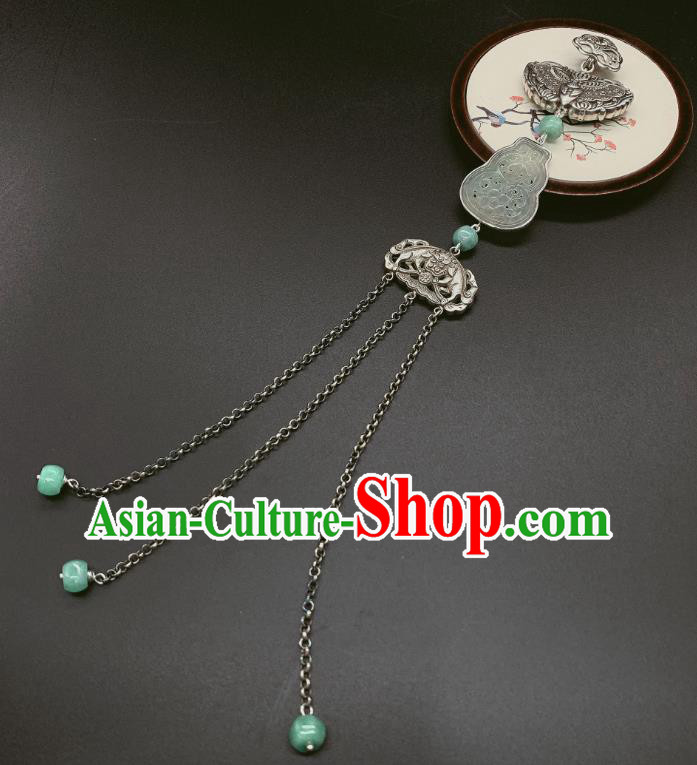 Handmade Chinese Silver Butterfly Brooch Accessories National Jade Gourd Tassel Pendant Handmade Chinese Silver Butterfly Brooch Accessories National Jade Gourd Tassel Pendant