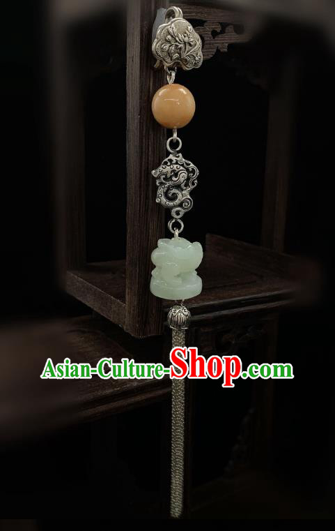 Handmade Chinese Silver Dragon Brooch Accessories National Jade Tassel Pendant Handmade Chinese Silver Dragon Brooch Accessories National Jade Tassel Pendant