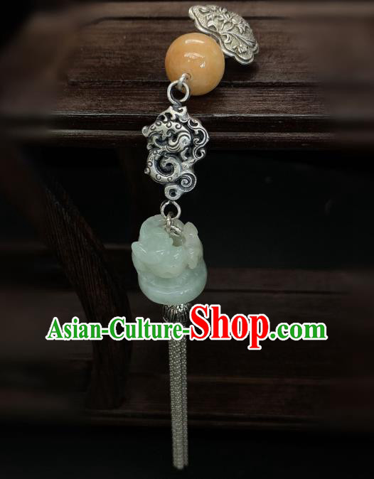 Handmade Chinese Silver Dragon Brooch Accessories National Jade Tassel Pendant Handmade Chinese Silver Dragon Brooch Accessories National Jade Tassel Pendant