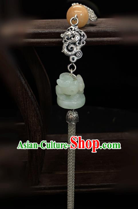 Handmade Chinese Silver Dragon Brooch Accessories National Jade Tassel Pendant Handmade Chinese Silver Dragon Brooch Accessories National Jade Tassel Pendant
