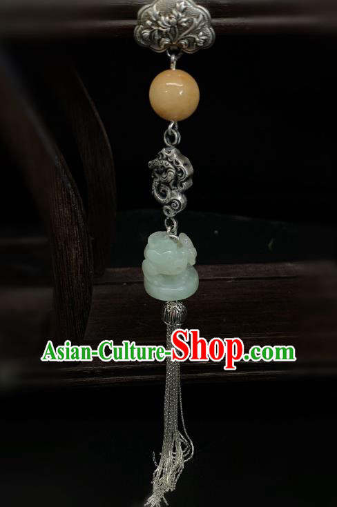 Handmade Chinese Silver Dragon Brooch Accessories National Jade Tassel Pendant Handmade Chinese Silver Dragon Brooch Accessories National Jade Tassel Pendant