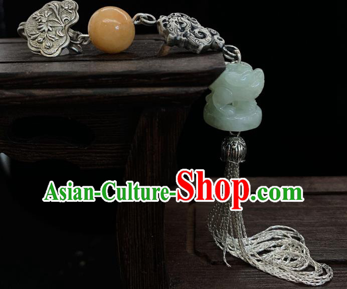 Handmade Chinese Silver Dragon Brooch Accessories National Jade Tassel Pendant Handmade Chinese Silver Dragon Brooch Accessories National Jade Tassel Pendant