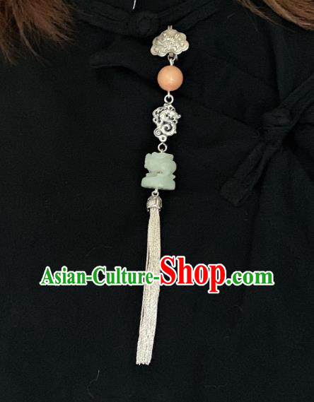 Handmade Chinese Silver Dragon Brooch Accessories National Jade Tassel Pendant Handmade Chinese Silver Dragon Brooch Accessories National Jade Tassel Pendant