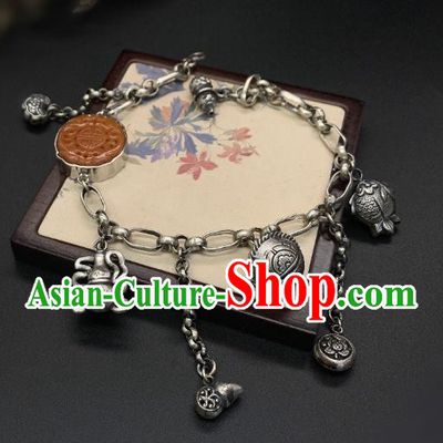 Handmade Chinese Silver Tassel Bangle Accessories National Agate Bracelet