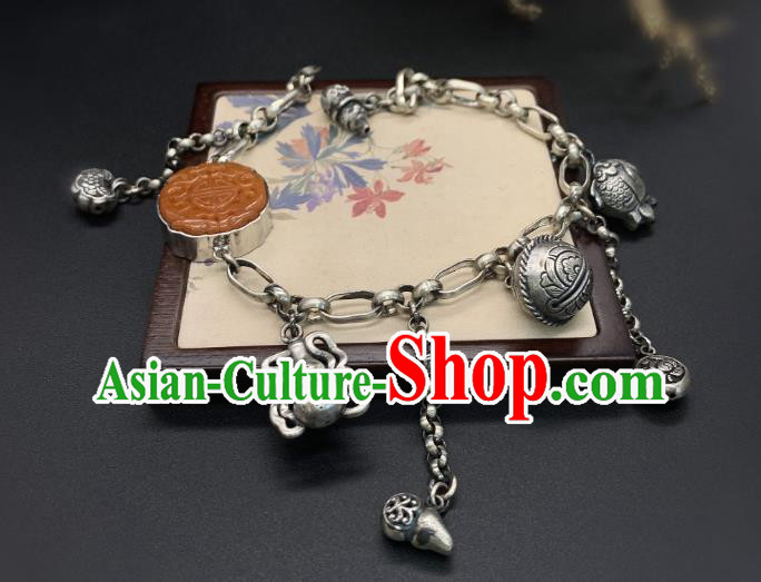 Handmade Chinese Silver Tassel Bangle Accessories National Agate Bracelet Handmade Chinese Silver Tassel Bangle Accessories National Agate Bracelet