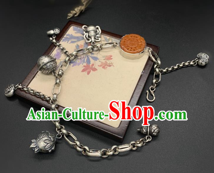 Handmade Chinese Silver Tassel Bangle Accessories National Agate Bracelet Handmade Chinese Silver Tassel Bangle Accessories National Agate Bracelet