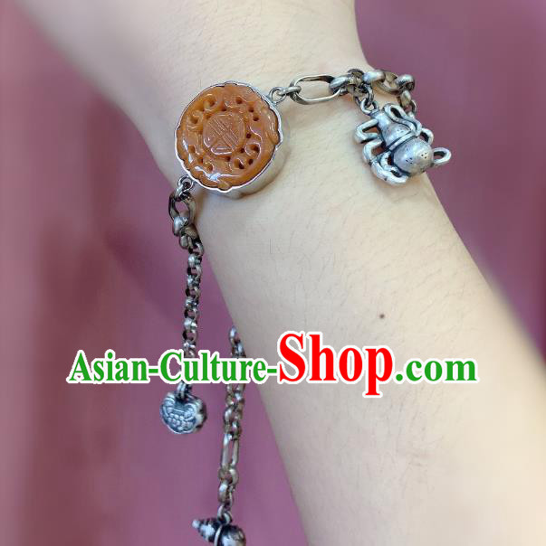 Handmade Chinese Silver Tassel Bangle Accessories National Agate Bracelet Handmade Chinese Silver Tassel Bangle Accessories National Agate Bracelet