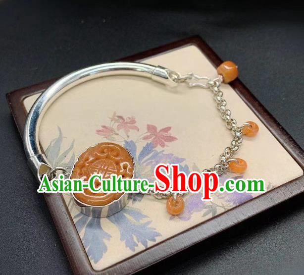 Handmade Chinese Wedding Silver Wristlet Accessories National Agate Carving Bracelet Handmade Chinese Wedding Silver Wristlet Accessories National Agate Carving Bracelet