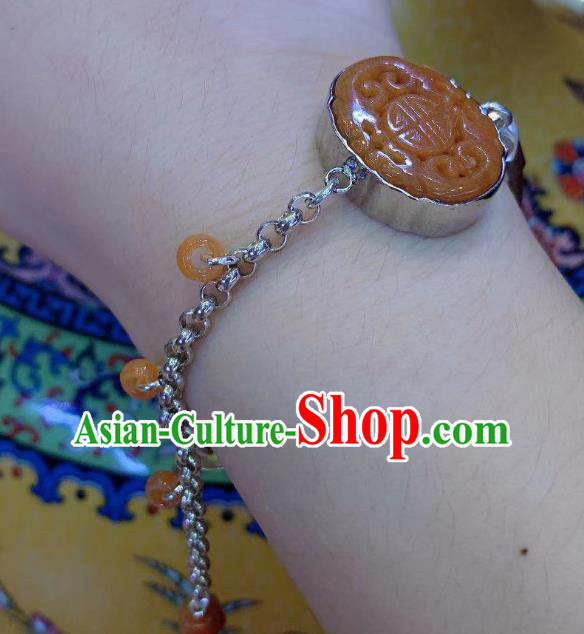 Handmade Chinese Wedding Silver Wristlet Accessories National Agate Carving Bracelet Handmade Chinese Wedding Silver Wristlet Accessories National Agate Carving Bracelet