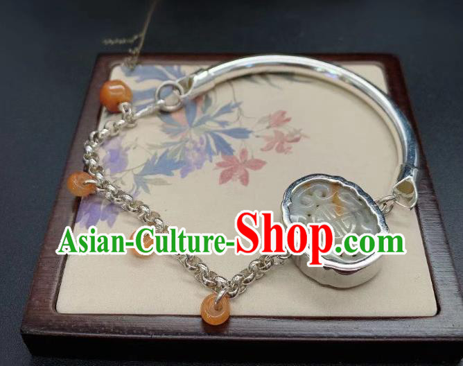Handmade Chinese Wedding Silver Wristlet Accessories National Agate Carving Bracelet Handmade Chinese Wedding Silver Wristlet Accessories National Agate Carving Bracelet