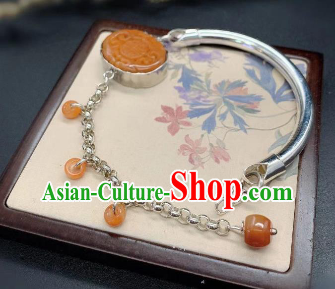 Handmade Chinese Wedding Silver Wristlet Accessories National Agate Carving Bracelet Handmade Chinese Wedding Silver Wristlet Accessories National Agate Carving Bracelet