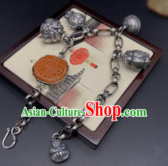 Handmade Chinese National Agate Carving Bracelet Wedding Silver Wristlet Accessories Handmade Chinese National Agate Carving Bracelet Wedding Silver Wristlet Accessories