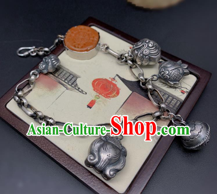 Handmade Chinese National Agate Carving Bracelet Wedding Silver Wristlet Accessories Handmade Chinese National Agate Carving Bracelet Wedding Silver Wristlet Accessories