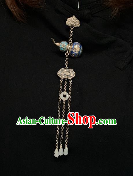 Handmade Chinese Blueing Silver Gourd Accessories National Jade Tassel Brooch Pendant Handmade Chinese Blueing Silver Gourd Accessories National Jade Tassel Brooch Pendant