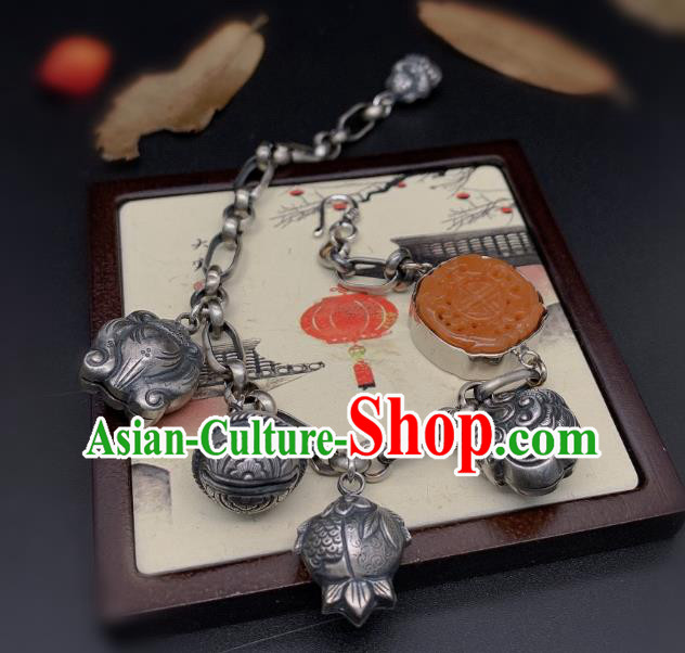 Handmade Chinese National Agate Carving Bracelet Wedding Silver Wristlet Accessories Handmade Chinese National Agate Carving Bracelet Wedding Silver Wristlet Accessories
