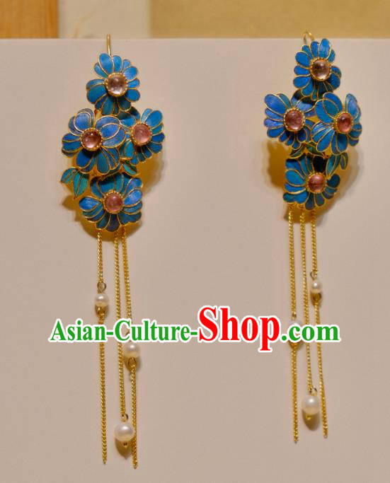 Chinese Traditional Tourmaline Earrings Culture Jewelry Cheongsam Pearls Tassel Ear Accessories Chinese Traditional Tourmaline Earrings Culture Jewelry Cheongsam Pearls Tassel Ear Accessories