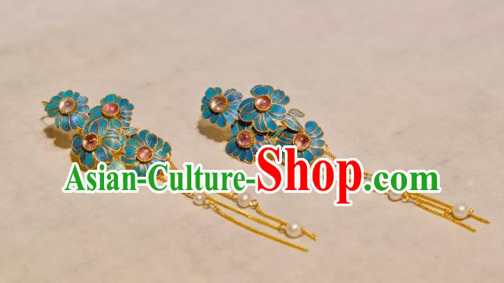 Chinese Traditional Tourmaline Earrings Culture Jewelry Cheongsam Pearls Tassel Ear Accessories Chinese Traditional Tourmaline Earrings Culture Jewelry Cheongsam Pearls Tassel Ear Accessories
