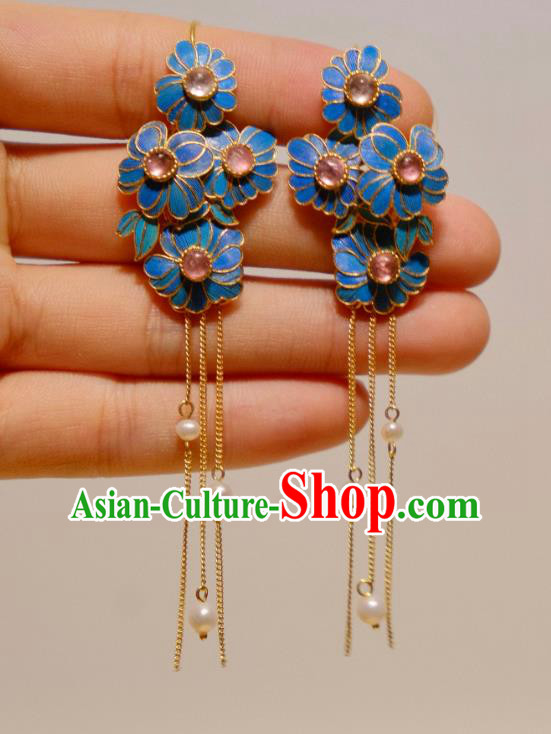 Chinese Traditional Tourmaline Earrings Culture Jewelry Cheongsam Pearls Tassel Ear Accessories Chinese Traditional Tourmaline Earrings Culture Jewelry Cheongsam Pearls Tassel Ear Accessories