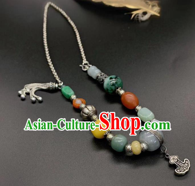 Handmade Chinese National Jadeite Necklace Wedding Silver Necklet Accessories Handmade Chinese National Jadeite Necklace Wedding Silver Necklet Accessories