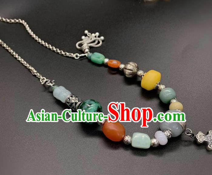 Handmade Chinese National Jadeite Necklace Wedding Silver Necklet Accessories Handmade Chinese National Jadeite Necklace Wedding Silver Necklet Accessories