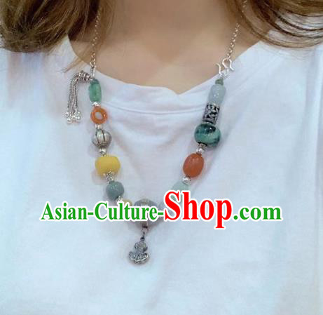Handmade Chinese National Jadeite Necklace Wedding Silver Necklet Accessories Handmade Chinese National Jadeite Necklace Wedding Silver Necklet Accessories
