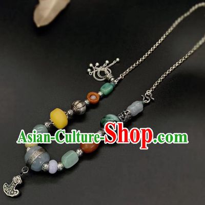 Handmade Chinese National Jadeite Necklace Wedding Silver Necklet Accessories