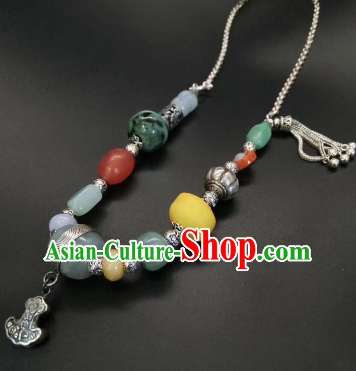 Handmade Chinese National Jadeite Necklace Wedding Silver Necklet Accessories Handmade Chinese National Jadeite Necklace Wedding Silver Necklet Accessories