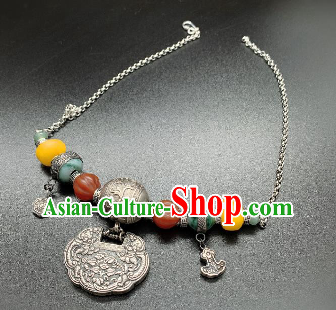 Handmade Chinese National Silver Lock Wristlet Accessories Wedding Agate Beeswax Bracelet Handmade Chinese National Silver Lock Wristlet Accessories Wedding Agate Beeswax Bracelet