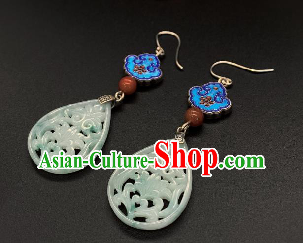 China Traditional Blueing Ear Accessories National Cheongsam Jade Carving Lotus Earrings Jewelry China Traditional Blueing Ear Accessories National Cheongsam Jade Carving Lotus Earrings Jewelry