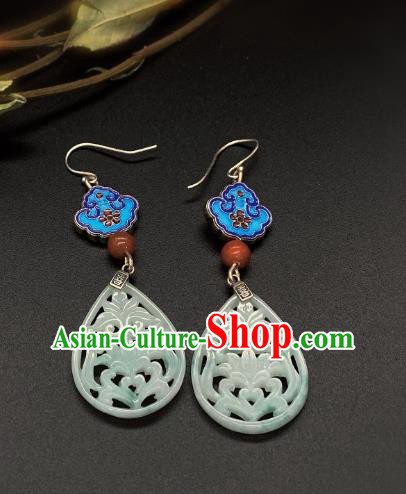 China Traditional Blueing Ear Accessories National Cheongsam Jade Carving Lotus Earrings Jewelry China Traditional Blueing Ear Accessories National Cheongsam Jade Carving Lotus Earrings Jewelry