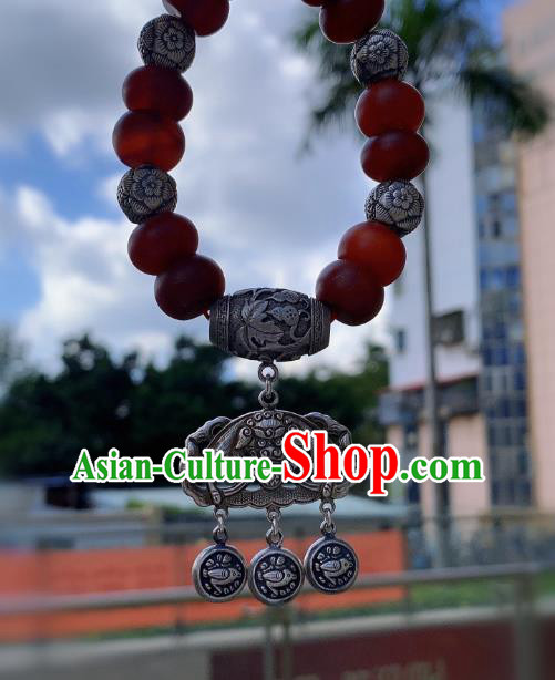 Handmade Chinese National Agate Beads Wristlet Accessories Wedding Silver Bucket Bracelet Handmade Chinese National Agate Beads Wristlet Accessories Wedding Silver Bucket Bracelet
