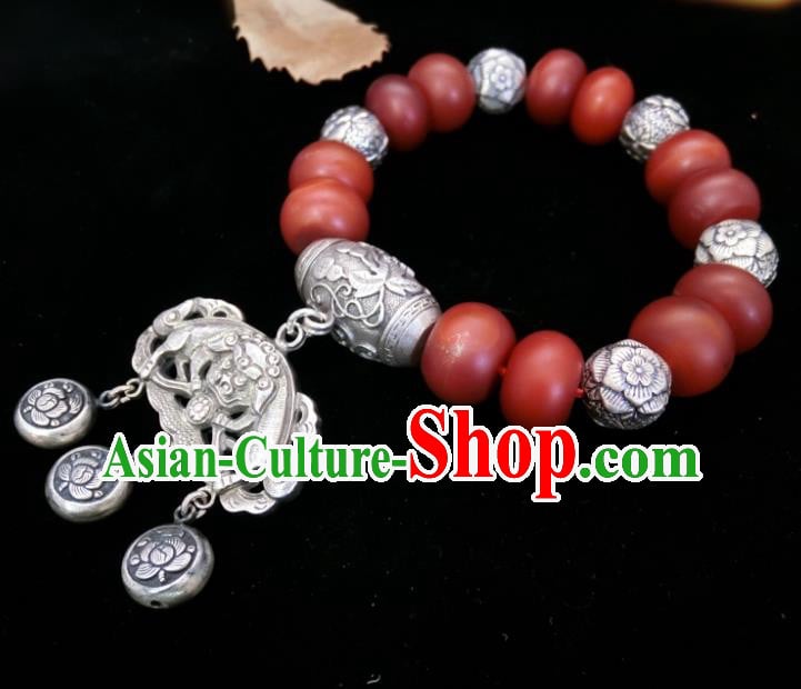 Handmade Chinese National Agate Beads Wristlet Accessories Wedding Silver Bucket Bracelet Handmade Chinese National Agate Beads Wristlet Accessories Wedding Silver Bucket Bracelet
