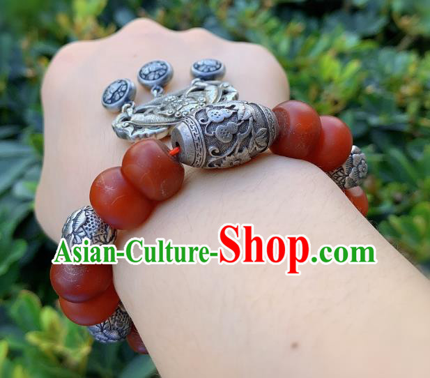 Handmade Chinese National Agate Beads Wristlet Accessories Wedding Silver Bucket Bracelet Handmade Chinese National Agate Beads Wristlet Accessories Wedding Silver Bucket Bracelet