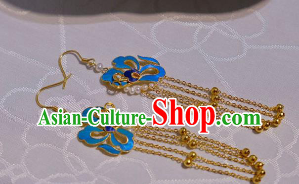 Chinese Traditional Blueing Butterfly Earrings Culture Jewelry Cheongsam Golden Tassel Ear Accessories Chinese Traditional Blueing Butterfly Earrings Culture Jewelry Cheongsam Golden Tassel Ear Accessories