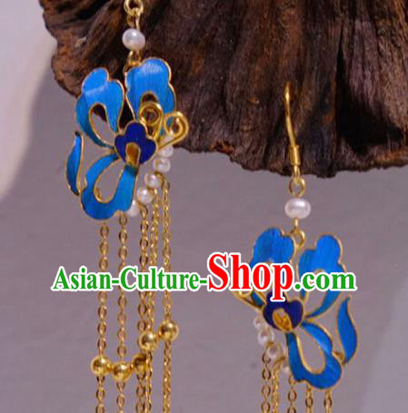 Chinese Traditional Blueing Butterfly Earrings Culture Jewelry Cheongsam Golden Tassel Ear Accessories Chinese Traditional Blueing Butterfly Earrings Culture Jewelry Cheongsam Golden Tassel Ear Accessories