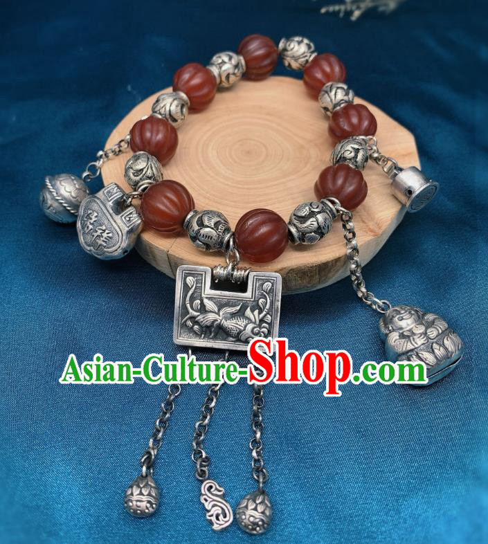 Handmade Chinese Silver Carving Bracelet National Agate Wristlet Wedding Accessories Handmade Chinese Silver Carving Bracelet National Agate Wristlet Wedding Accessories