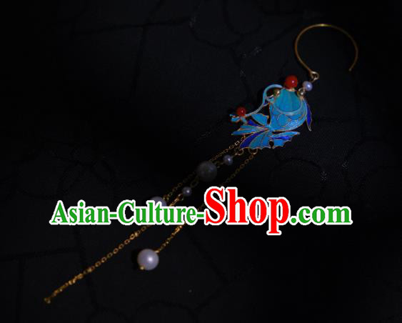 Chinese Cheongsam Pearls Tassel Ear Accessories Traditional Culture Jewelry Blueing Fish Earrings Chinese Cheongsam Pearls Tassel Ear Accessories Traditional Culture Jewelry Blueing Fish Earrings