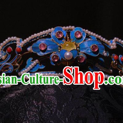 Chinese Ancient Ming Dynasty Empress Tourmaline Hair Crown Traditional Hair Jewelry Pearls Hairpin