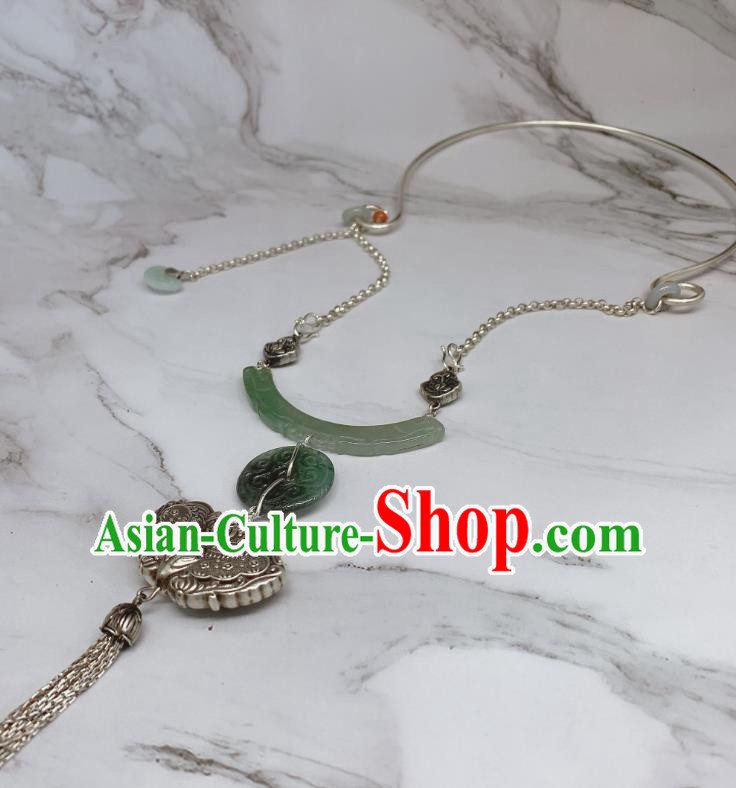 Handmade Chinese Wedding Silver Butterfly Tassel Necklace Pendant National Jadeite Necklet Accessories