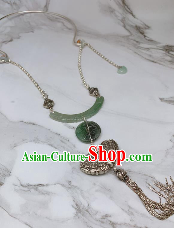 Handmade Chinese Wedding Silver Butterfly Tassel Necklace Pendant National Jadeite Necklet Accessories